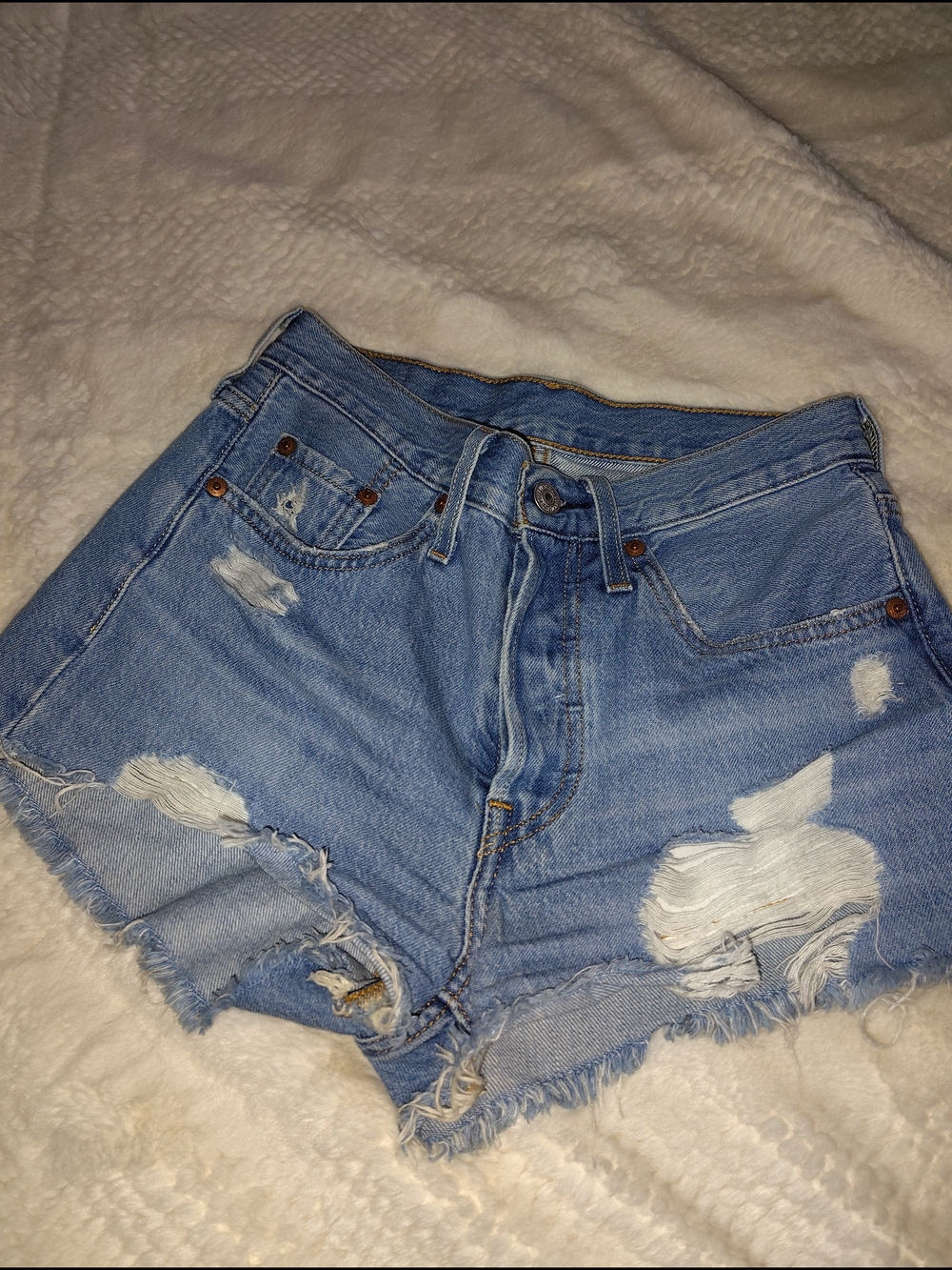 Levi's Light Blue Distressed Denim Cutoff Shorts